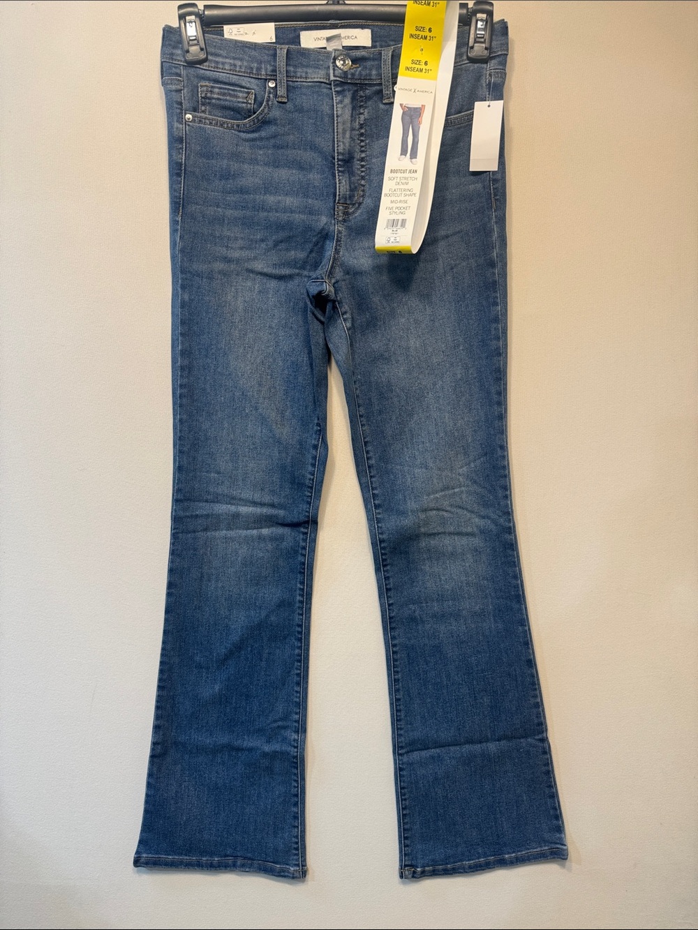 Vintage America Ladies' Bootcut Jean Mid-Rise Stretch Denim nwt